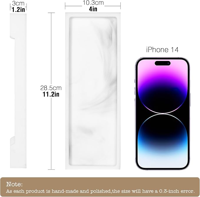 Luxspire Bathroom Vanity Tray, Resin Toilet Tank Tray, Kitchen Trays, 11" x 4" Rectangle Bathroom Tray for Counter, Marble Tray for Soap Dispenser Perfume Jewelry, Small, White Marble