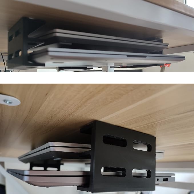 PIAOLGYI Under Desk Double Decker Laptop Holder Mount with Screw, Under Desk Laptop Mount Bracket, Add On Under Table Keyboard Storage (3 Pcs)