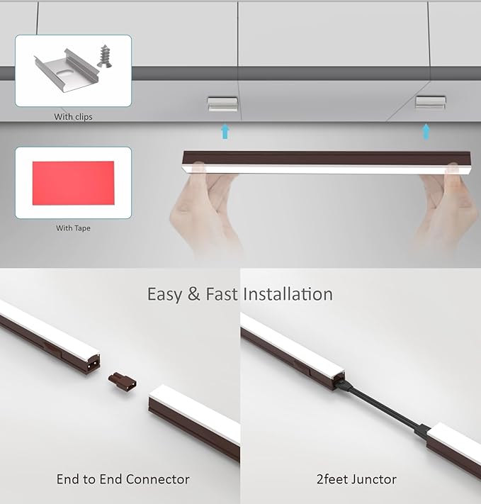 Leetdud Under Cabinet Lighting Plug in, 16 Inch 2 Pcs, Linkable AC120V 3CCT 3000K/4000K/5000K Ultra Slim, LED Under Cabinet Lights for Counter Light, Kitchen, Shelf, Sink, Workshop, Desk, Bronze