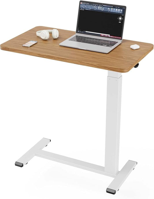 Ywin Medical Overbed Bedside Table with Wheels, Pneumatic Rolling Standing Desk Laptop Desk Computer Overbed Table, Hospital Bed Table for Couch, Hospital, Home, Office Use (Light Rustic Brown)