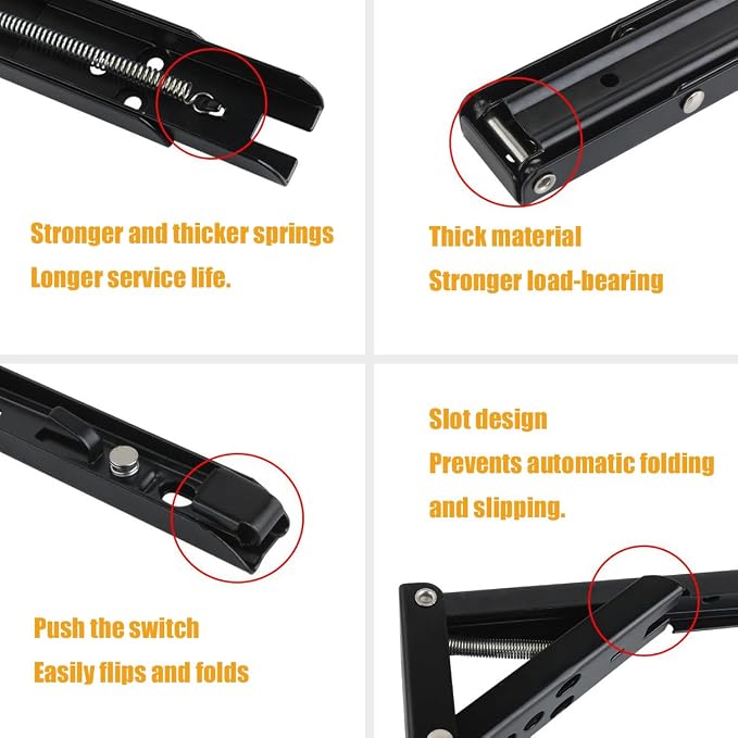 8" Lock Fold Shelf Hinge 90 Degree Drop Leaf Table Hinge Space Save | Space-saving 90° locking folding hinge, 8" bracket for DIY drop leaf tables, shelves & legs. Secure lock, easy install.