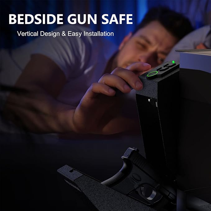 HOLEWOR Gun Safe, Biometric Gun Safe for Handgun Drop Down Pistol Safe Mounted Single Handgun Safe with Fingerprint, Passcode, Key Access for Nightstand, Desk, Bedside