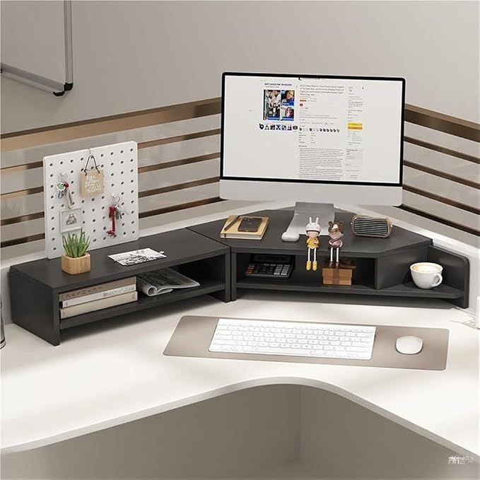 Corner Laptop Stand with Storage, Extended Monitor Stand for Desk, Multifunctional Desktop Computer Storage Shelf, Desk Organizer Rack for Office, Study(Black)