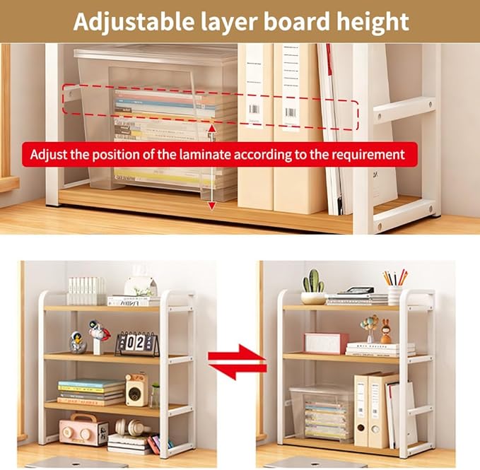 Office Desk Shelf Organizer, Wood Desktop Bookshelf Supplies Storage Rack, Shelf for Top of Desk and Dresser and Cubicle Decor Aesthetic Bookshelf (Black Wood, three Tier 19.69 Lx7.87 Wx22.05 H)