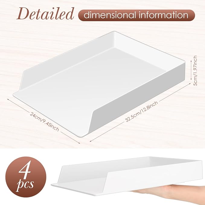 4 Pcs Stackable Desk Organizer Trays Rectangular Plastic Desk Holder Desktop Letter Tray File Organizer Paper, File, Magazine, Office Organization for Desktop