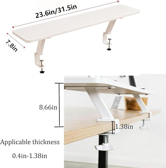 VXHCS Clamp On Desk Organizer Shelf, Desktop Extender Storage Organizer Portable No Drill Required Adjustable Floating Desks Shelf for Home Office Dorm Workstation and Study Space(23.6"x7.9")