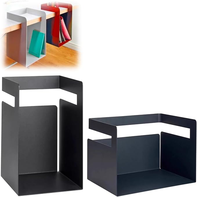 Desktop Shelf Organizer, Hanging Storage Box, Corner Storage Box, Desk Book Organizer for Office Supplies and Home Décor (Black, Small + Large)