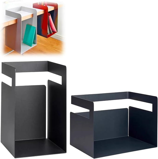 Desktop Shelf Organizer, Hanging Storage Box, Corner Storage Box, Desk Book Organizer for Office Supplies and Home Décor (Black, Small + Large)