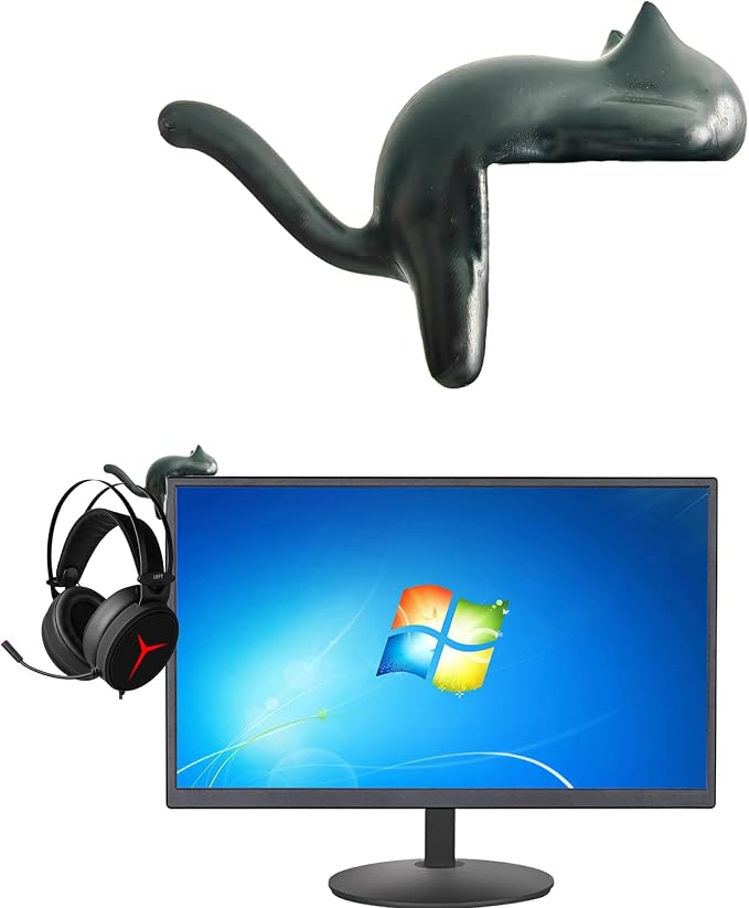 Cute Cat Tail Hook for Computer Screen,Computer Monitor Decor,Tight Spaces, Hang Keys, Desk Art Hook，Accessories in Easy Reach (Black)