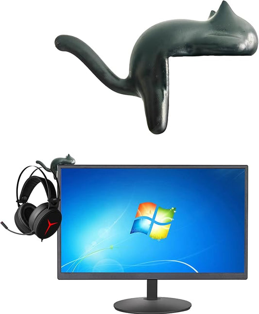 Cute Cat Tail Hook for Computer Screen,Computer Monitor Decor,Tight Spaces, Hang Keys, Desk Art Hook，Accessories in Easy Reach (Black)
