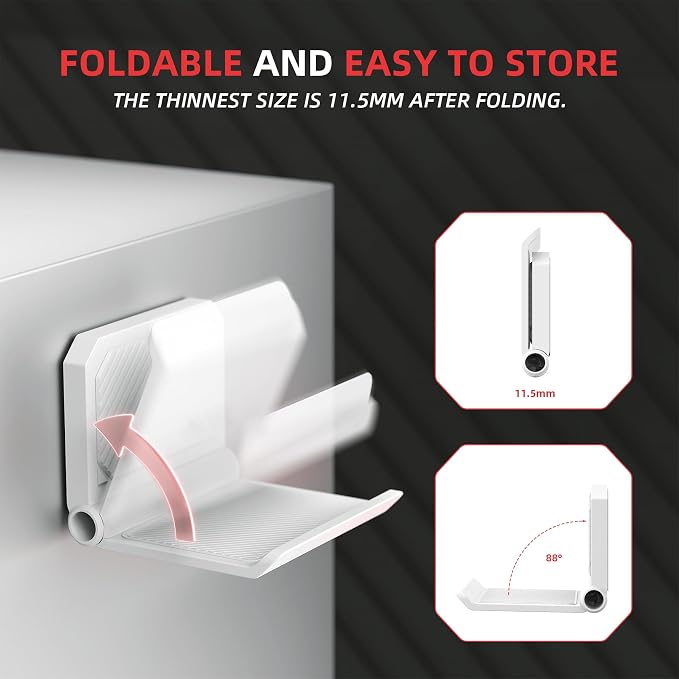 PlayVital FOLD Controller Holder Wall for ps5 ps4 Xbox Switch 2 Pro Headset, 2 Pack Universal Storage Organizer Gaming Controller Stand Headphone Mount - Foldable Anti-slip Adhesive Removable, White