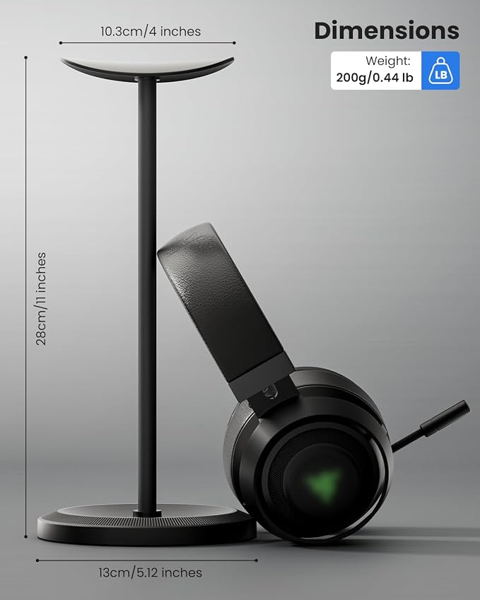Headphone Stand, Desktop Headset Holder, Black | Earphone Stand, Gaming Headphone Hanger, Enlarged Headrest Heavy Base, Office Desk Accessories for All Headphones Size