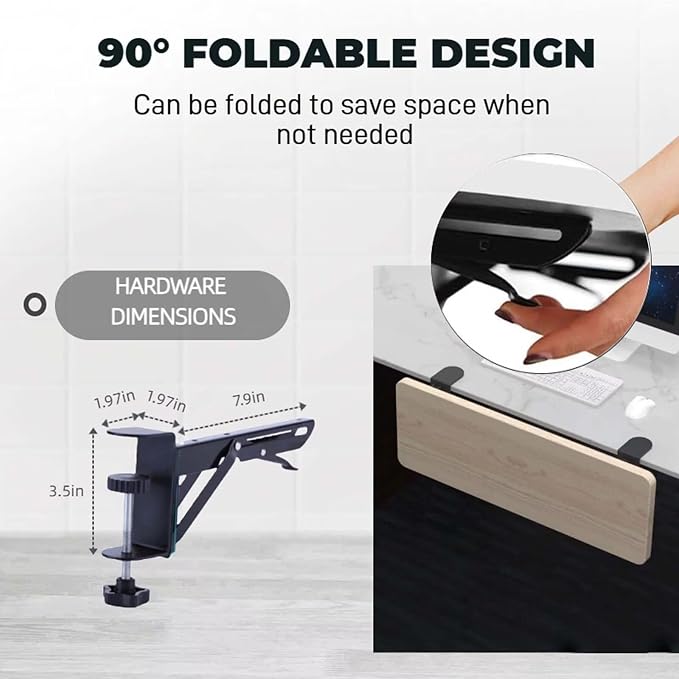 No-Drill Clamp-on Table Extender - 29.5×9.4in Foldable for Kitchen Counter, Office Desk & PC Armrest (Gap Rack Solution)