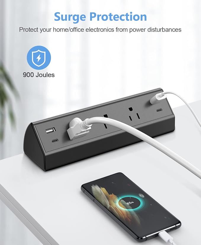 Jgstkcity Desk Clamp Power Strip,40W Total Fast Charging Station,2 PD 20W USB C Ports,Desk Edge Mount Surge Protector for Home, Office,3 Outlets,Fit 1.96" Tabletop Edge,ETL Listed (Pack of 2)