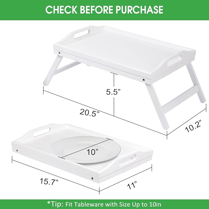 Breakfast Tray Folding Legs with Handles Kids Bed Tray Table for Sofa Eating,Drawing,Platters Bamboo Serving Lap Desk Snack Tray