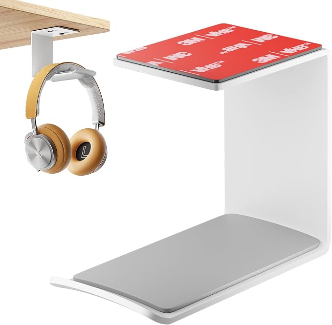 2Pack Heavy Duty Under Desk Headphone Stand, No Drill Mount with strong Adhesive Holder for AirPods Max, Sony, Bose & Gaming Headphones, Home Office Studio Dorm Organizer (H02F-2P-white)