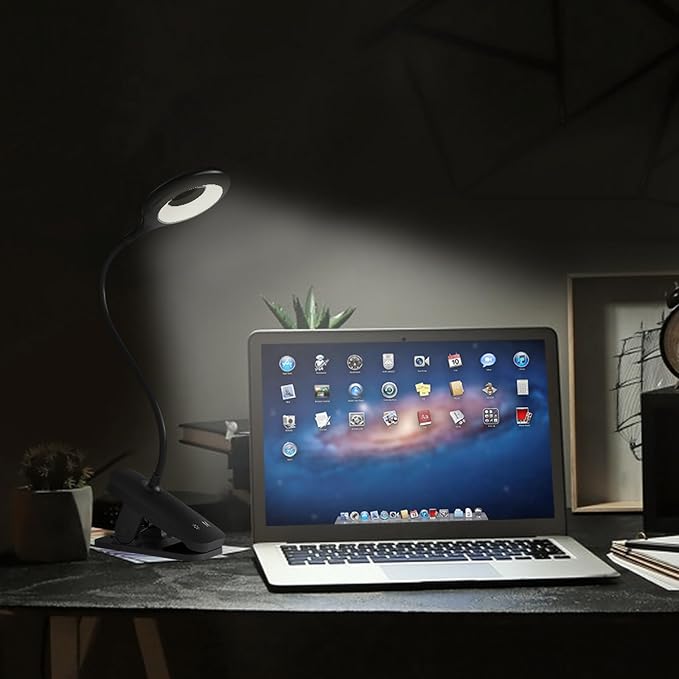 CUHIOY Clip on Reading Light for Bed Headboard, 5 Colors 5 Brightness Desk Lamp with Strong Clamp, USB-C Rechargeable Goose-Neck Night Light for Kids Bunk Bed Shelf, Perfect for Reading & Working