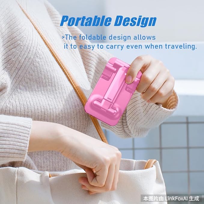 Phone Stand for Desk, Cell Phone Holder Cute Smart Cellphone Stand Foldable Stands Compatible with Under 8" Devices, Office Accessories, Sakura Pink