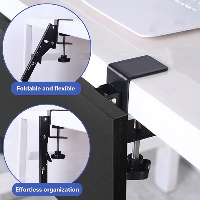 2 Sets Desk Extender Holder Support, Foldable Steel Bracket Extender Keyboard Rack Folding Shelf Brackets with C-Clamp, for Corner Keyboard Tray (Tray Not Included)