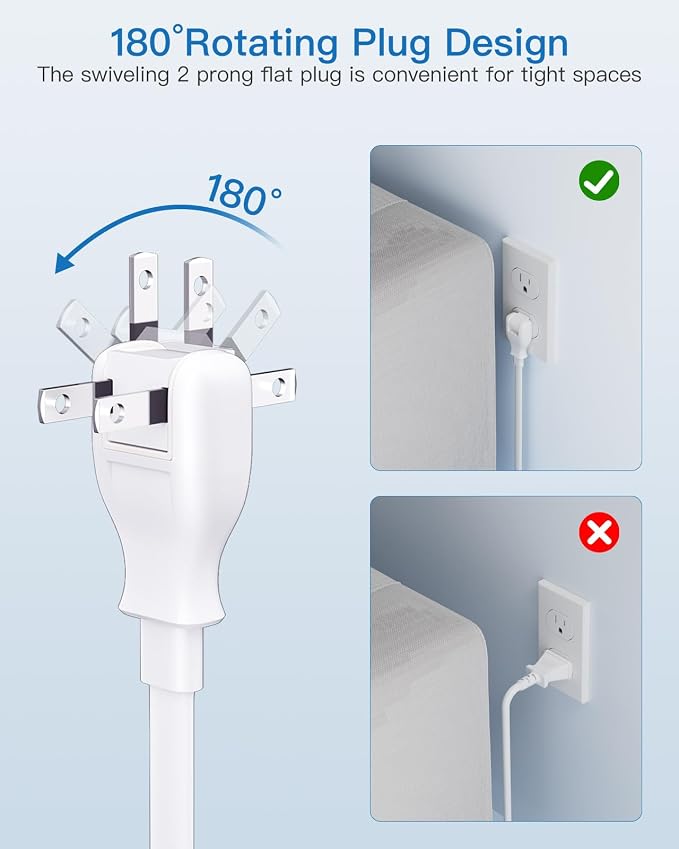 US to Japan Adapter, 1875W 2 Prong Extension Cord 3 FT with 180 Rotating Flat Plug, Type A Travel Adaptor for USA to Japanese Tokyo Canada Mexico Philippines Peru China Colombia