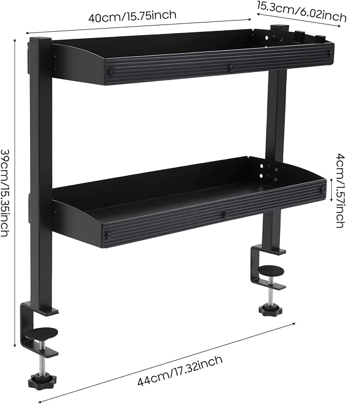 Clamp On Desk Shelf, Heavy Duty Above Desk Shelves, Under Desk Wire Management with Desk Extension Side Table, Desk Add on Shelf Clamp Table for Gaming Desk Organization