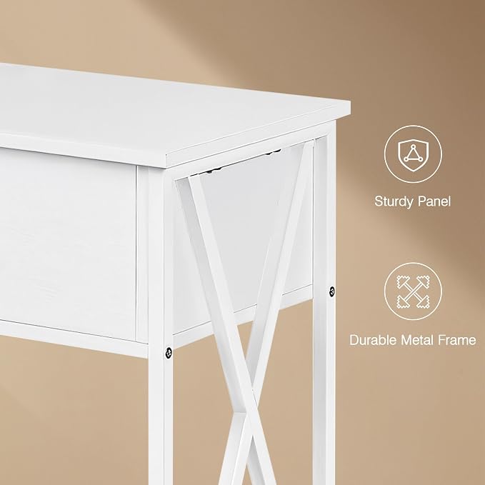 VECELO Nightstand Set of 2,End Tables with Charging Station,Bed Side Table with Open Shelf &USB Ports & Outlets,Small Dresser for Bedroom, Living Room,White