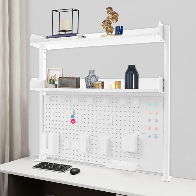 Desktop Bookshelf Clamp On Desk Shelf with Each Tier Load Capacity(16.53 Lbs) Multipurpose Clip-On Desk Organiser Desktop Organizer Bookshelf Storage Shelves for Study Rooms, Bedrooms(White)