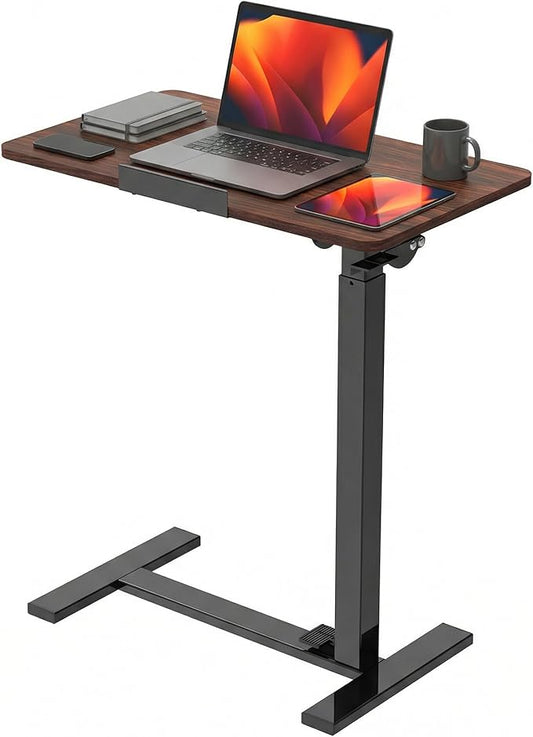 DUMOS Adjustable Rolling Desk, Mobile Overbed Bedside with Hidden Wheels, Portable Laptop Standing Desks Computer Workstation for Bed Sofa Couch, Chocolate