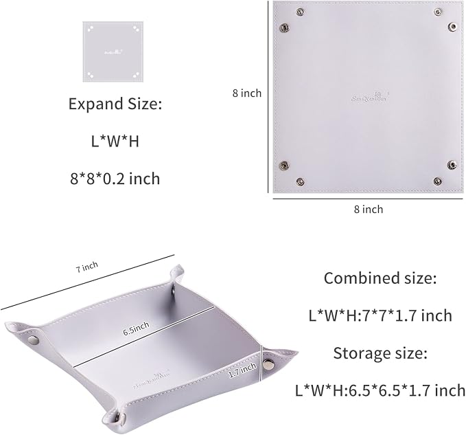 Leather Jewelry Valet Tray for Women and Man, Entryway Table Bedside Nightstand Desk Portable Small Catchall Travel Dish Plate for Key,Wallet,Watch,Coin(Grey White-B)