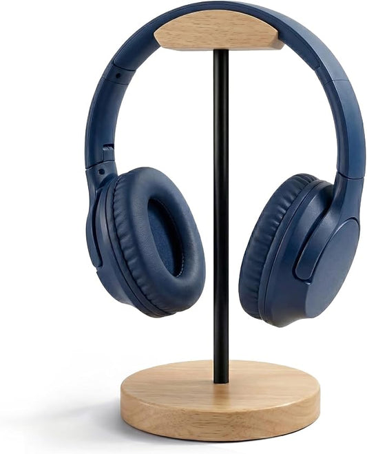 Wood & Metal Headphone Stand, Desktop Headset Holder with Stable Non-Slip Bamboo Base, Universal Headphone Hanger for Gaming Headsets, Office Desk, Home, Gift