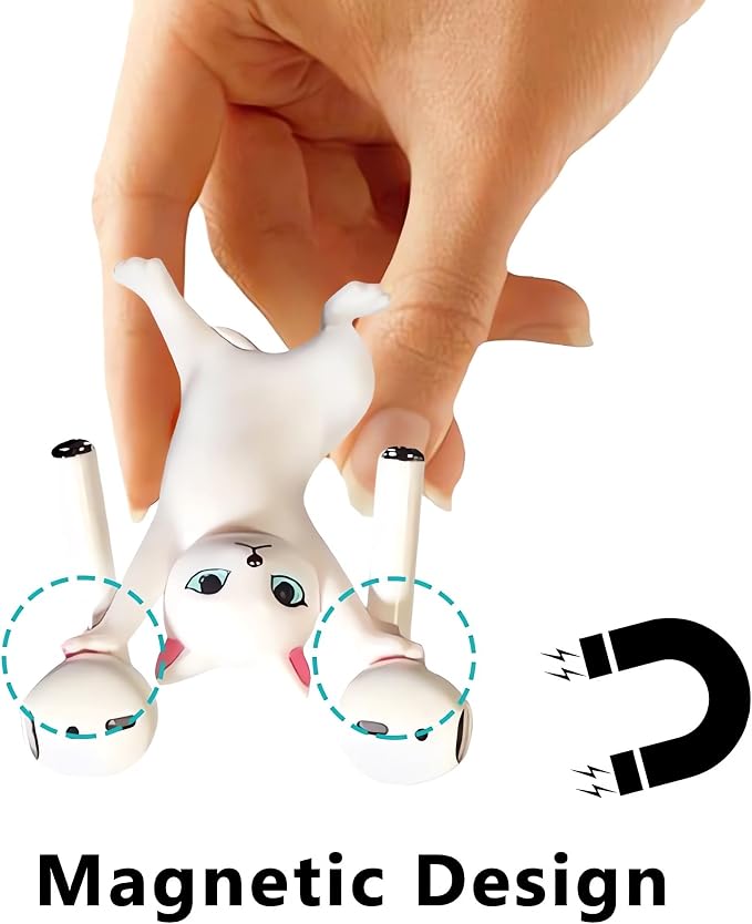 ATHAND Cat Pen Holder,Dancing Cat Airpod Holder, Funny Office Decor,Funny Office Desk Decor for Women Girls,Headphone Earbuds (White)