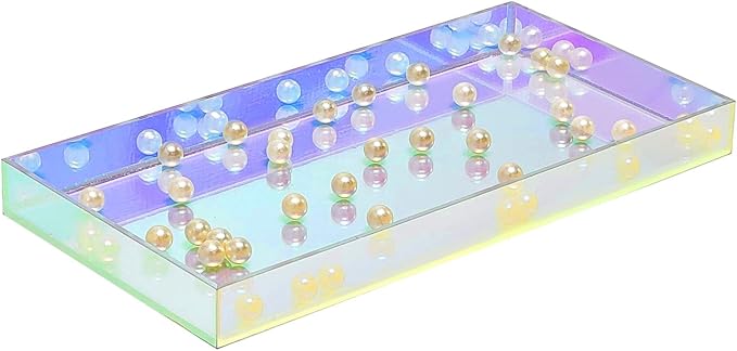 ROYALITA Iridescent Acrylic Vanity Tray 10x5 Inch - Small Acrylic Trays Perfume Tray Spill Proof, Decorative Tray for Bathroom Countertop, Wedding Decor, Aromatherapy Storage, Office Desk