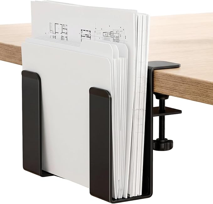 Adjustable Desk Side Laptop Mount, No Drill Clamp on Laptop Holder, Metal Hanging Notebooks Holder, Punch-Free Clamp for MacBook Pro, Documents with Anti-Scratch Silicone