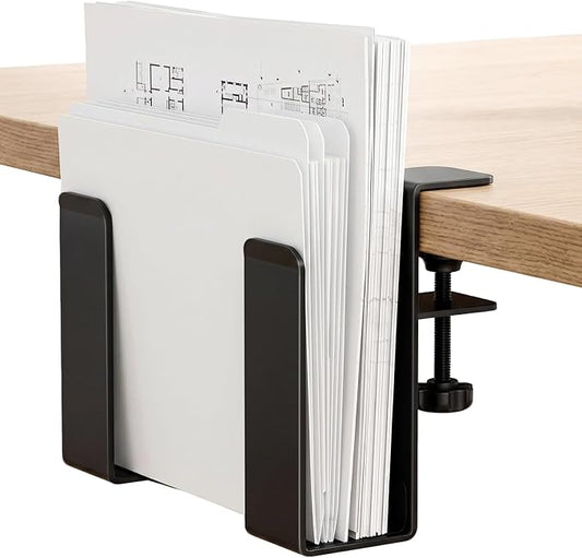 Adjustable Desk Side Laptop Mount, No Drill Clamp on Laptop Holder, Metal Hanging Notebooks Holder, Punch-Free Clamp for MacBook Pro, Documents with Anti-Scratch Silicone