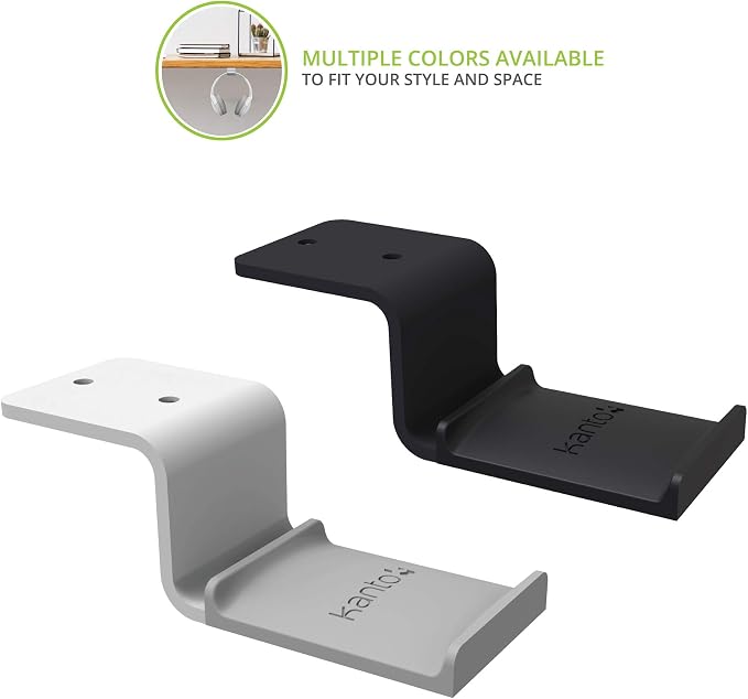 Kanto HH Universal Under Desk Headphone Hook - Black - Solid Steel Construction - Mount Using 3M Adhesive or 2 Included Screws