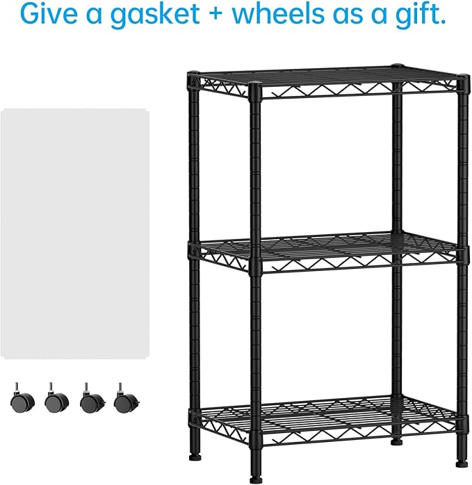 SINGAYE 3 Small Shelves Storage Shelf Wire Shelving Unit Metal Shelf Adjustable Organizers Storage Shelving with Wheels for Bathroom Laundry Room Kitchen Pantry11.6”D x 17.6”W x 30”H Black