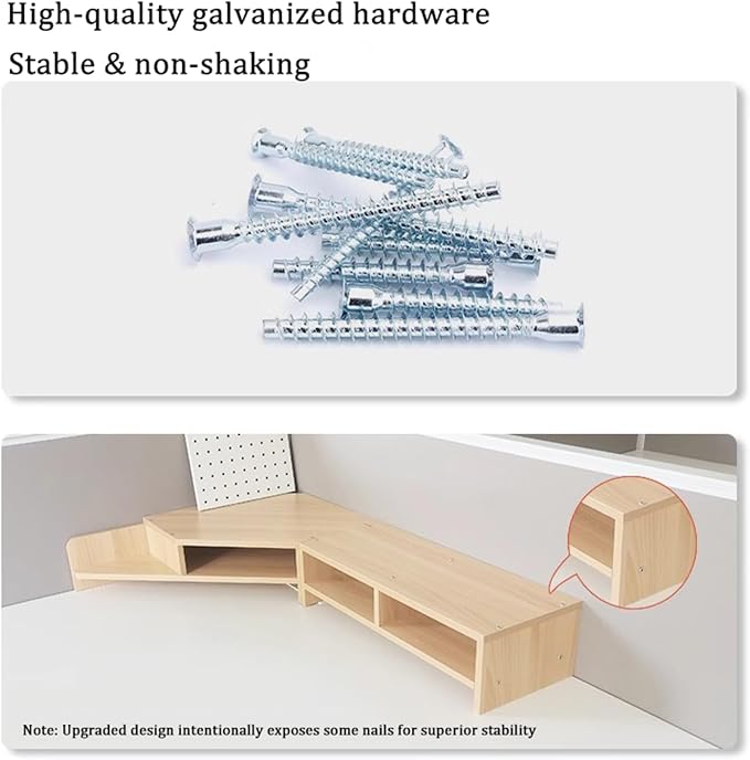 Triangle Monitor Stand Riser Combo, Desktop Corner Shelf with Cup Holder Pegboard, 2 Tier Wood Office Desk Storage Organizer for Laptop, Computer (Black)