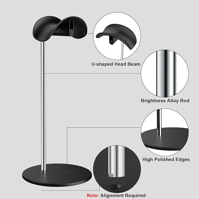 Headphone Stand, Headset Holder with Solid Base for Desk, Compatible with AirPods Max, Beats, Bose, B&O, Sony, Sennheiser, Gaming, etc (Black)