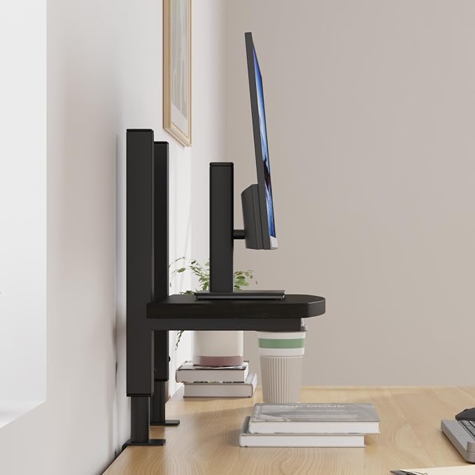 Adjustable Monitor Stand for Desk, Wood Texture Monitor Stand Riser with 4.15“-13” Height Adjustment, Sturdy Computer Monitor Stand with Anti-Tip Design, Laptop Stand & Desk Organizer, Black (Black)