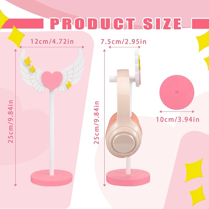 Kingdder Wings Headphone Stand Cute Wood Headphone Stand Adorable Headset Holder Accessories Gamer Gifts for Teenage Teacher Women Girlfriend Office Worker Wife Gamer Room Office Desk