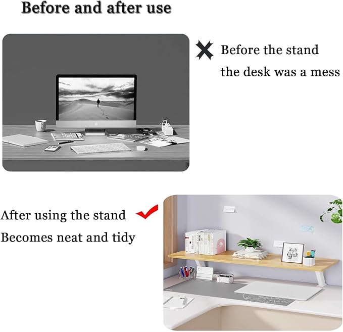 Desktop Shelf Organizer, 32in Space-Saving Desk Storage Rack, 1 Tier Hutch Shelf for Home Office Study, Clamp On Design