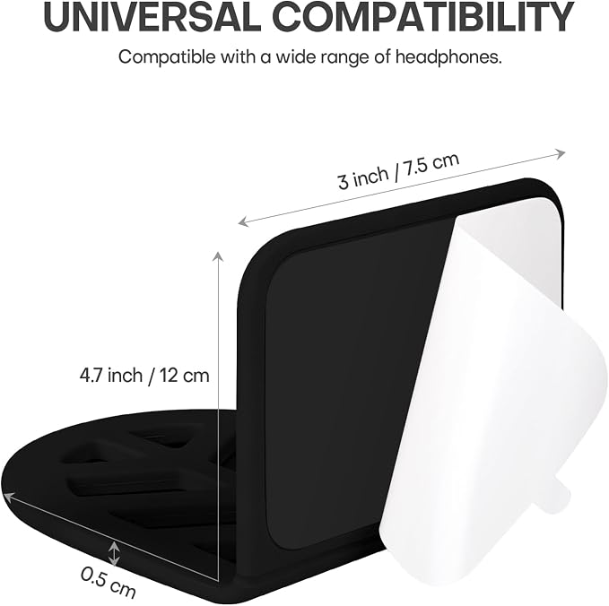 Wall Mount Headphone Stand, 2-in-1 Bendable Silicone Controller Holder, Adhesive Under Desk Hook for Gaming Office & Home, Fits All Headphones for PS5 Xbox Controllers - 1 Pack (Black/White)