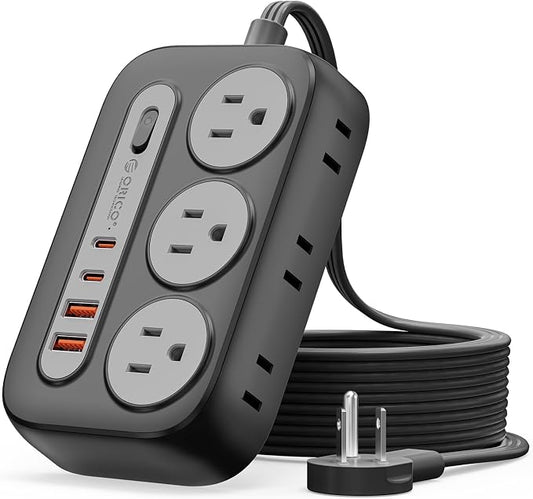 ORICO Surge Protector Power Strip, PD20W Multiple Outlets Extension Cord with 6 AC Outlets and 4 USB Charging Ports (2 USB-C), Flat Plug, 10Ft Mountable Outlet Extender for Office/Dorm ETL Listed- OG