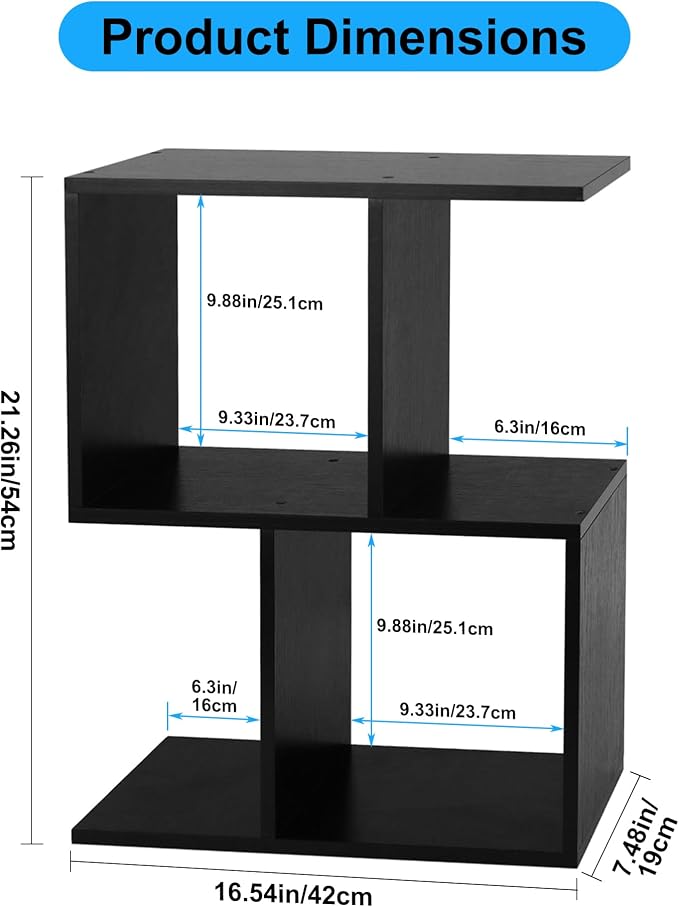 TQVAI 2-Tier Desktop Bookshelf, Freestanding Multipurpose Wood Desk Top Organizer for Books, Office Supplies, Plants, Photo Frames, Small Open Storage Shelves for Office Home Dorm, Black