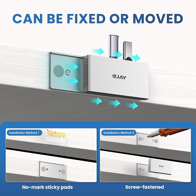 EJAY 10Gbps Magnetic USB-C Hub, 4-Port USB 3.2 Gen2 Desktop Hub with 47" Extra Long Cable, Aluminum USB C Splitter, Under Desk Mount Multi Port USB Hub for MacBook, PC, Surface, SSD, Silver