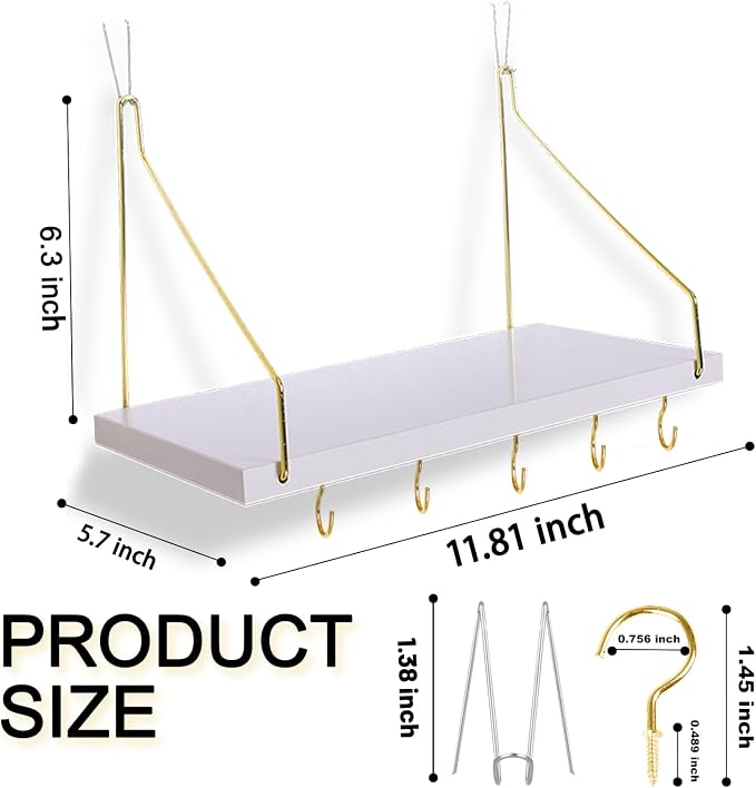 3-Pack Cubicle Shelf For Fabric Walls With Hooks：12x6.0in White Wooden Cubicle Shelf Hanging Organizer Gold Shelves Accessories Office Stylish Ations cubical Decorations For Women Desk work storage