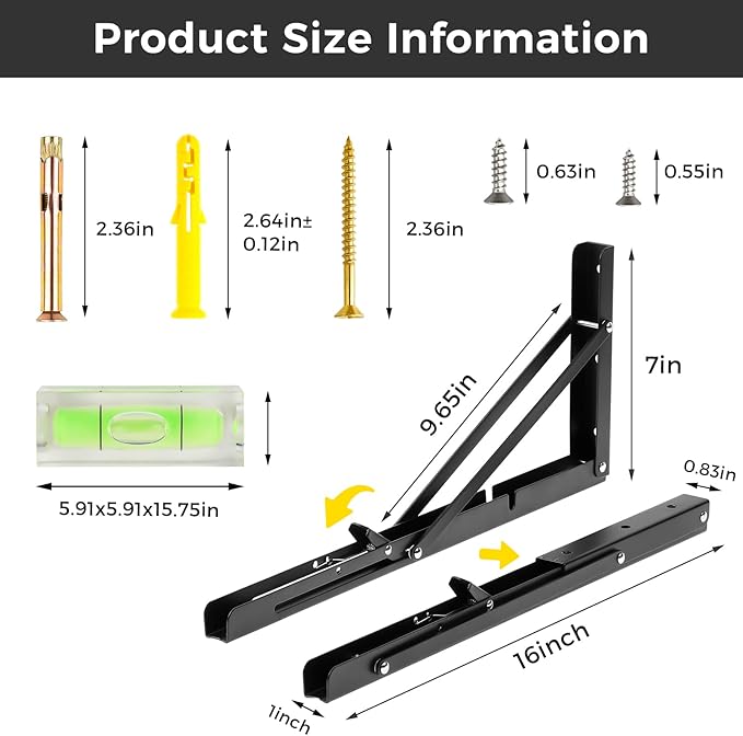 16 Inch Folding Shelf Brackets, 2 Pcs Heavy Duty Metal Collapsible Shelf Bracket Wall Mounted Brackets for Fold Down Table Wall Mounted Brackets for Shelves Space Saving（Max Load: 132 lb）