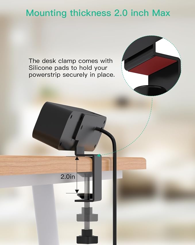 65W USB C Desk Clamp Power Strip, 8-in-1 Desktop Mount Surge Protector with 4 AC Outlets 2 USB-C & 2 USB-A Ports, PD 65W Fast Charging Station, 5Ft Extension Cord, Desk Edge Mount for Home, Black