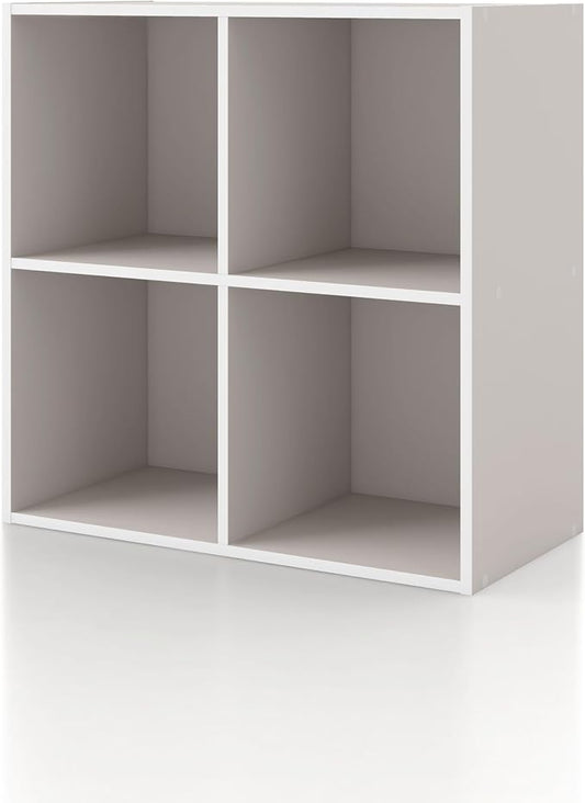 Homes: Inside + Out Apexa 4-Cube Storage Organizer Shelves, Stackable Wood Bookcase Fits Cubby Bins for Organization, Dorm Teen Room Decor & Home Office, Taupe Grey
