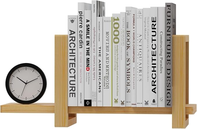 100% Solid Wood Adjustable Desktop Bookshelf, Retro Tabletop Bookshelf, Desk Shelf Living Room, Home, Office, Perfect for Magazine, Books, Cookbooks, No Tools Required to Assemble (Yellow)